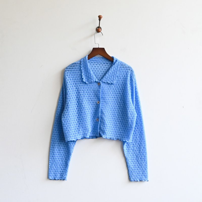 【蛋植物古着】天空倒影蕾丝缇花古着衬衫 - 女装衬衫 - 其他人造纤维 蓝色