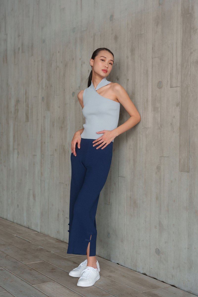 中式针织单肩旗袍上衣 (浅灰色) - 女装上衣 - 尼龙 灰色