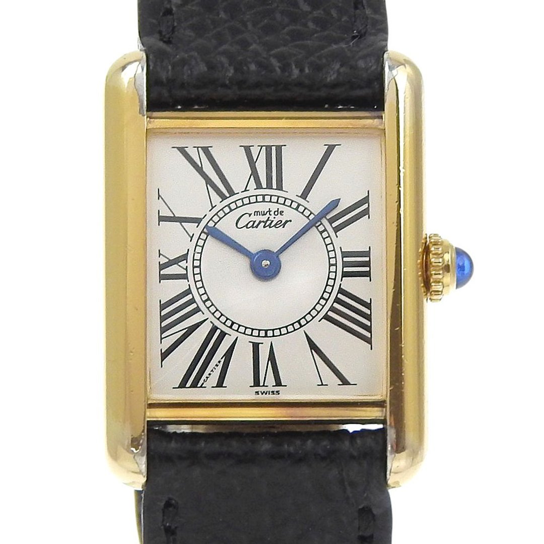【日本直送】卡地亚 CARTIER Must Tank SM 手表 Vermeil Cal.057 925银 x 皮革 金色 石英机芯  குறிப்பி盘 【二手品】 - 女表 - 银 金色