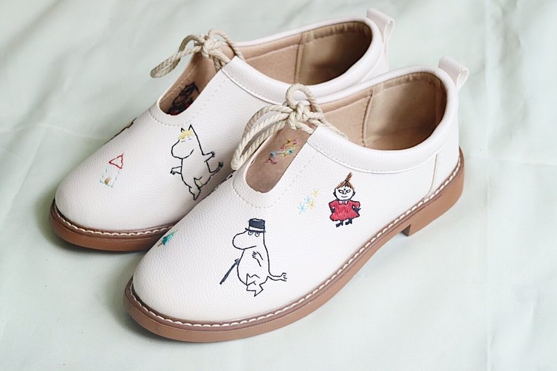(moomin sneaker embroidery) - 女款休闲鞋 - 真皮 白色
