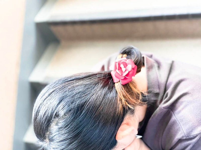 FLORAL Red flower like a pretty peony Floral cubic hair rubber Dumpling upgrade FCH-RRR - 发饰 - 真皮 红色