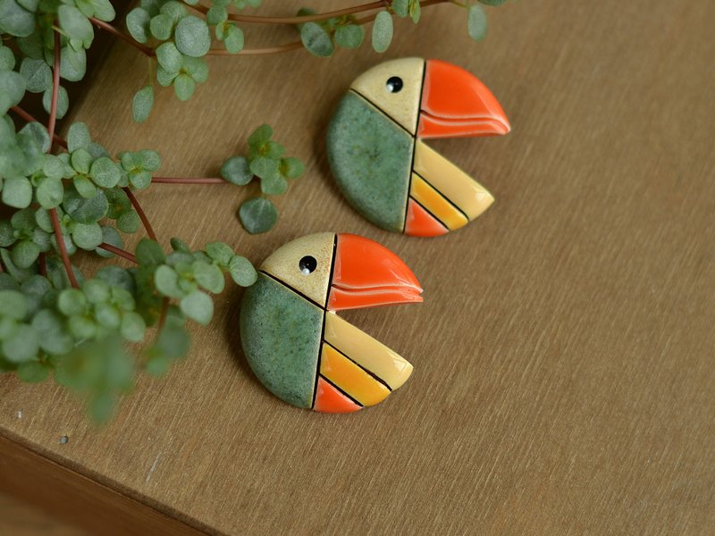 陶瓷巨嘴鸟别针胸针 - 胸针 - 陶 绿色