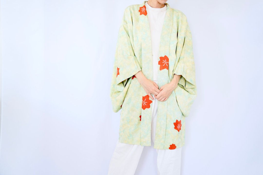 Japanese KIMONO, stunning Shibori haori, silk kimono, tie dye kimono - 女装休闲/机能外套 - 丝．绢 绿色
