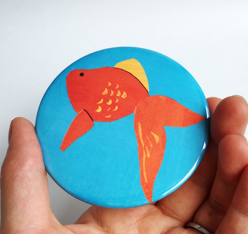 compact mirror goldfish - 彩妆刷具/镜子/梳子 - 其他金属 蓝色