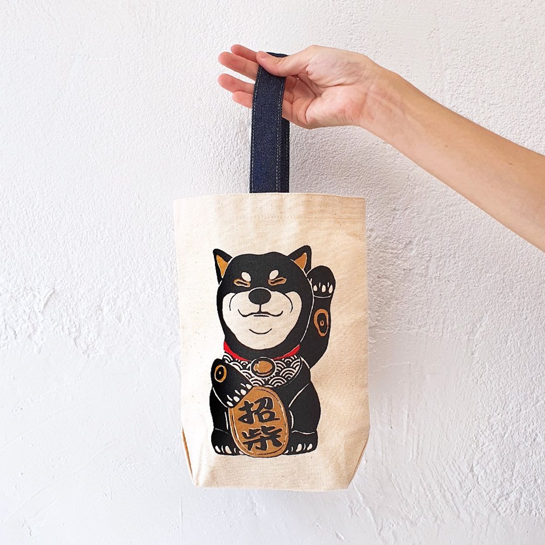 猫毛 原创手工绢印牛仔布单把帆布提袋 水壶袋 折叠伞袋 / 招柴 - 手提包/手提袋 - 棉 多色