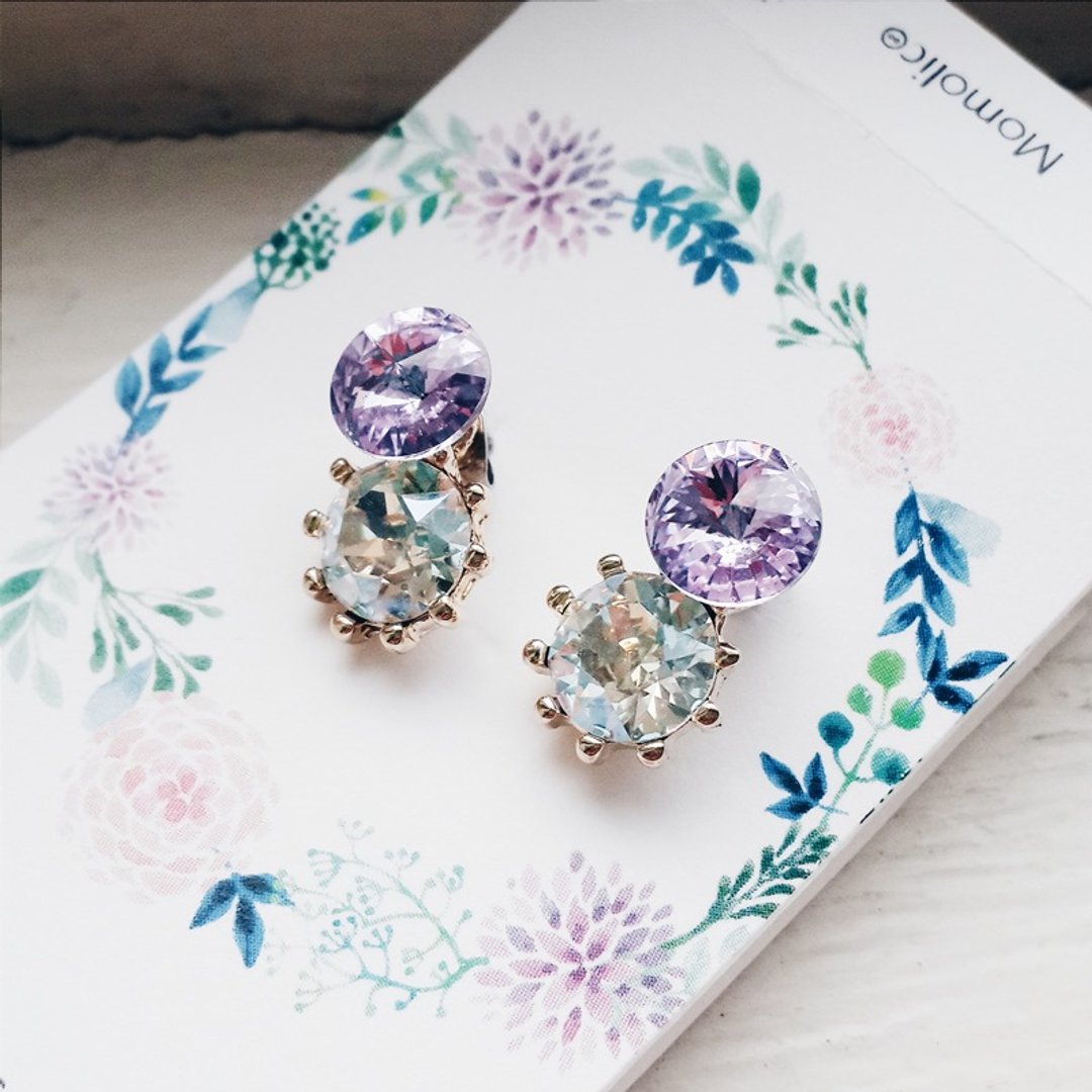momolico 耳环 简单风 swarovski  2段变化 紫 - 耳环/耳夹 - 其他材质 透明
