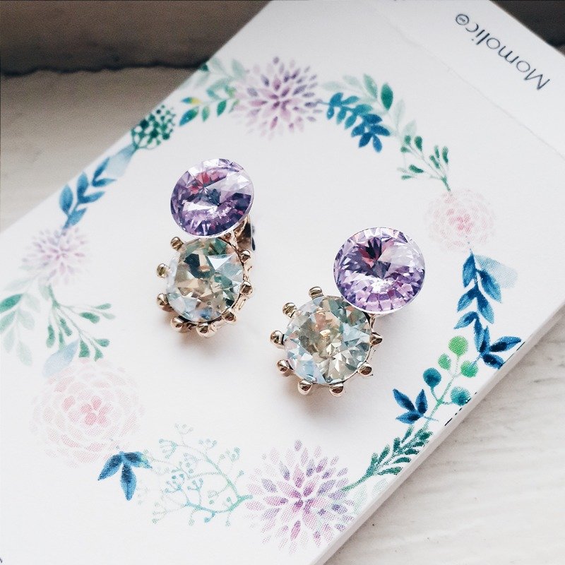 momolico 耳环 简单风 swarovski  2段变化 紫 - 耳环/耳夹 - 其他材质 透明