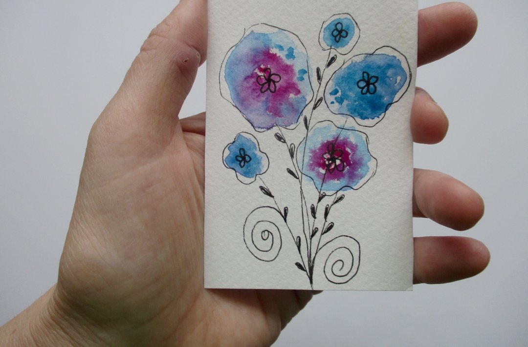 Original ACEO Abstract Flowers Art OOAK Floral Artwork Miniature 原创 ACEO 抽象花卉艺术 - 墙贴/壁贴 - 纸 多色