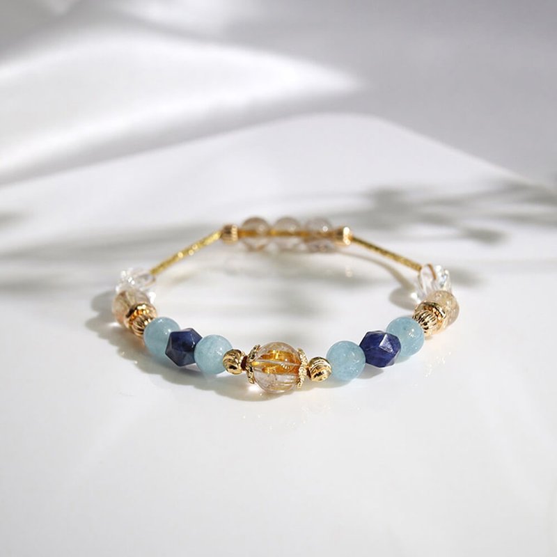 黄金海岸 | A23钛晶海蓝宝蓝纹石水晶手链 - 手链/手环 - 宝石 蓝色