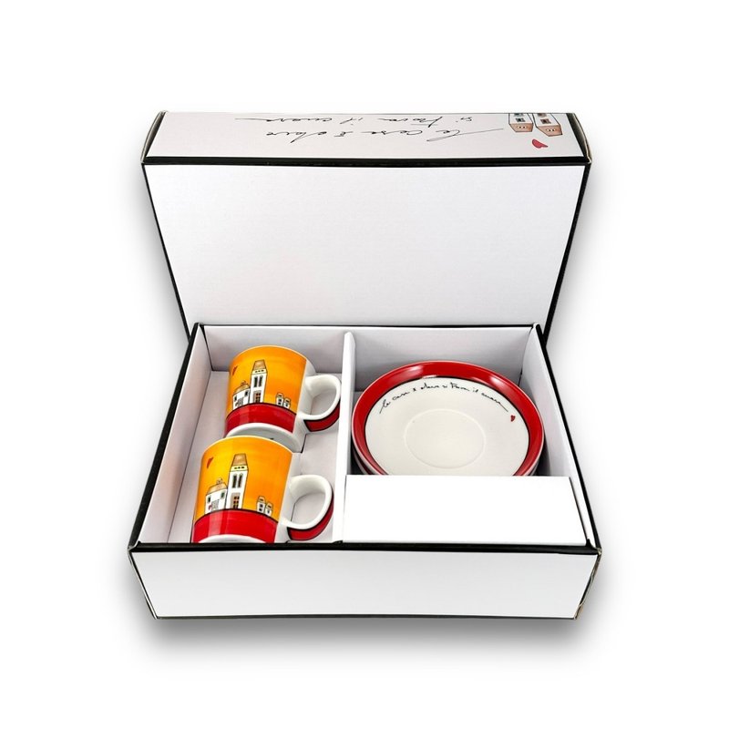 意大利EGAN- 欧式小屋系列 100ML浓缩咖啡杯礼盒组 橘红色 - 咖啡杯/马克杯 - 瓷 红色