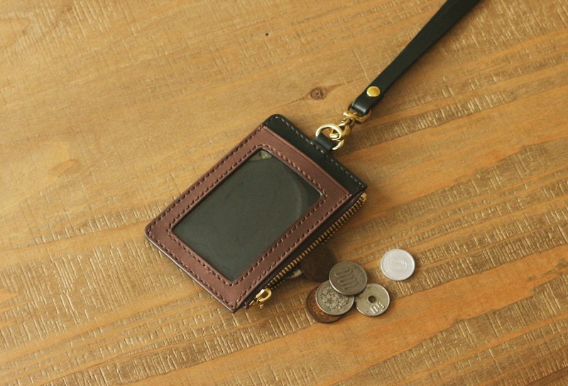 植鞣革撞色卡夹零钱包 | 直式 - 名片夹/名片盒 - 真皮 绿色