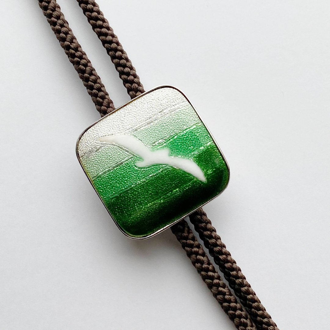 Seagull [Leaf Green] Cloisonne loop tie, pure silver foil cloisonne - 领带/领带夹 - 其他材质 绿色