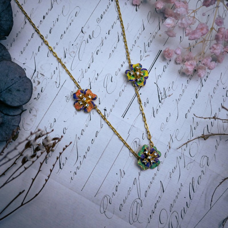 Joan Rivers 三色茱萸花项链－美国古董首饰 Vintage Jewelry - 项链 - 珐琅 