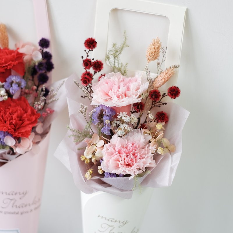 粉绿色 不凋康乃馨 母亲节 长型手提花束 现货+预购 - 干燥花/捧花 - 植物．花 粉红色