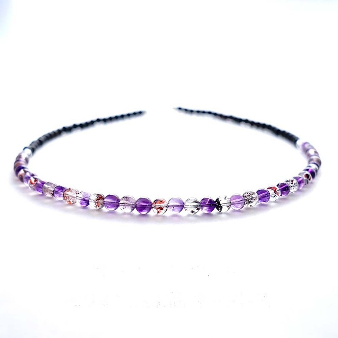SV925 Morion Black Crystal Super Seven Bicolor Necklace Natural Stone ver2 - 项链 - 其他金属 紫色
