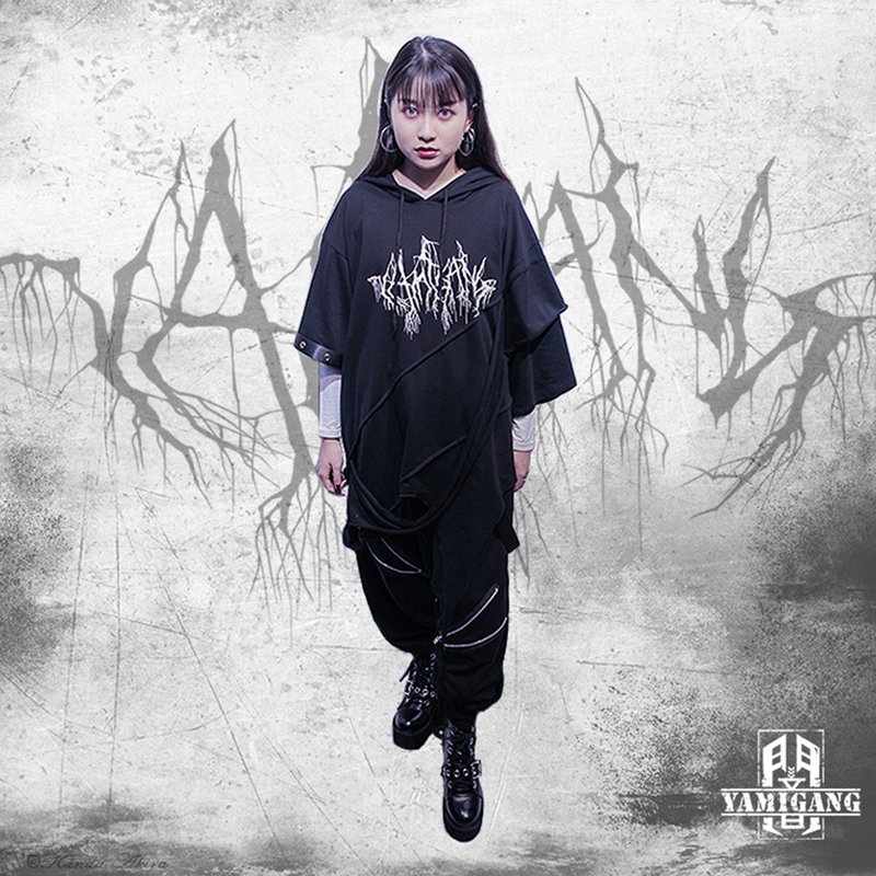 YAMIGANG - 歌德、视觉、金属系 连身帽上衣 - 中性连帽卫衣/T 恤 - 棉．麻 黑色