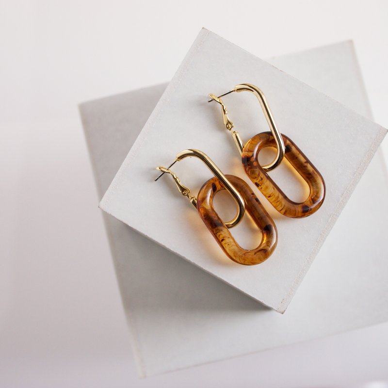 pattern-pierced earrings- - 耳环/耳夹 - 压克力 咖啡色