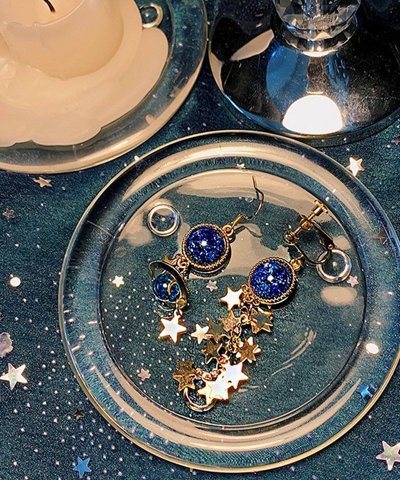 问候星星——原创不对称星空精致流苏星串ins百搭少女心耳环耳夹 - 耳环/耳夹 - 其他金属 蓝色