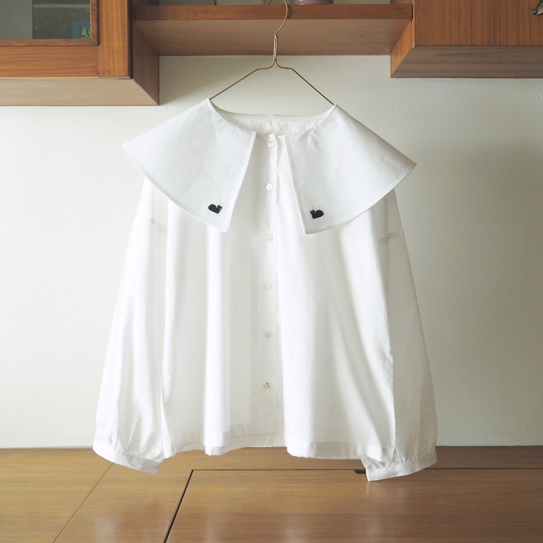 lazy cat cape collar shirt : off-white - 女装衬衫 - 棉 白色