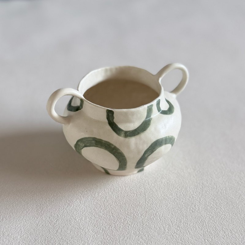 手绘绿色圆圈圆壶花器/森域花器 - 花瓶/陶器 - 陶 