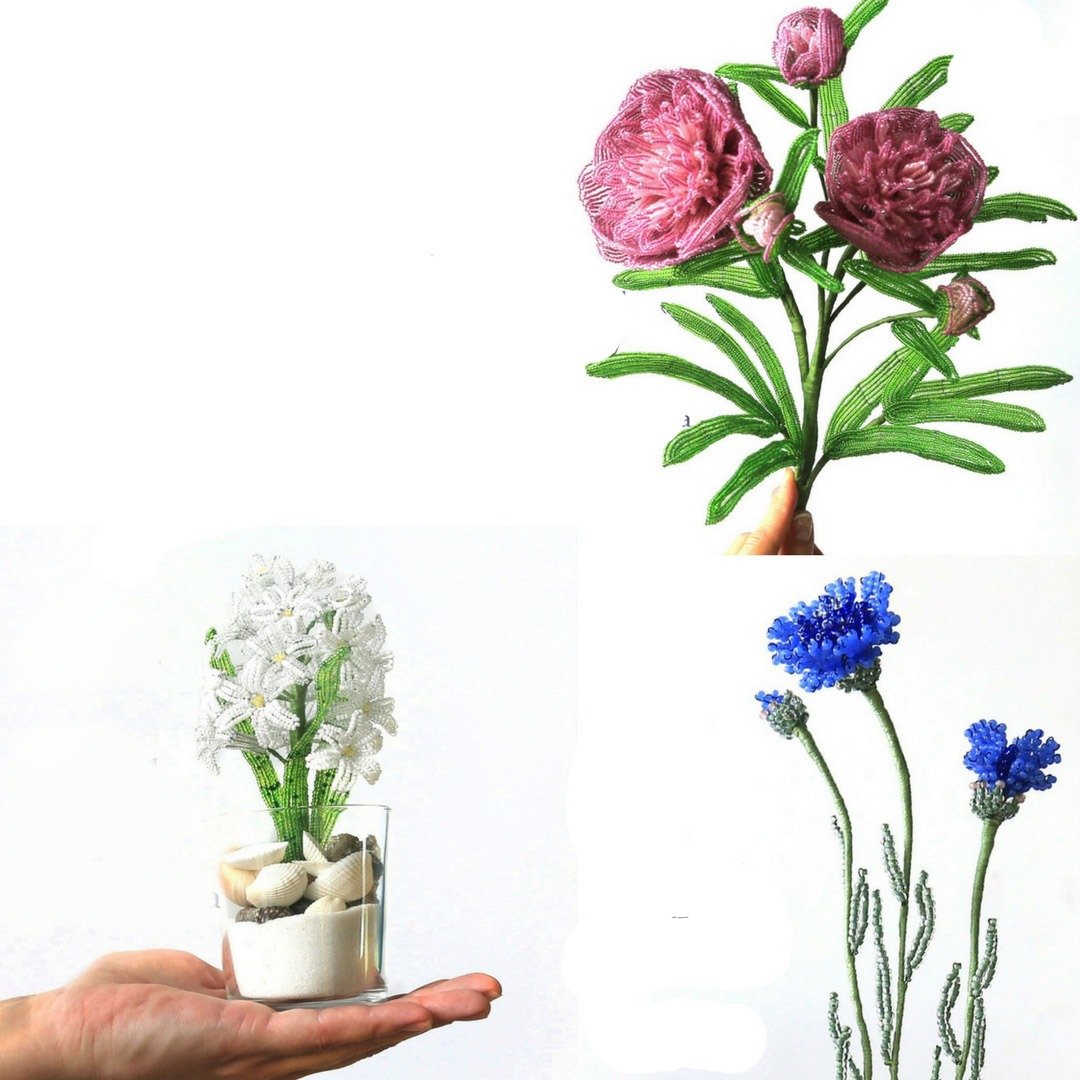 Digital Download - PDF | Beaded Flowers pattern | Peony, hyacinth, cornflower - 手工艺教程/工具书 - 其他材质 