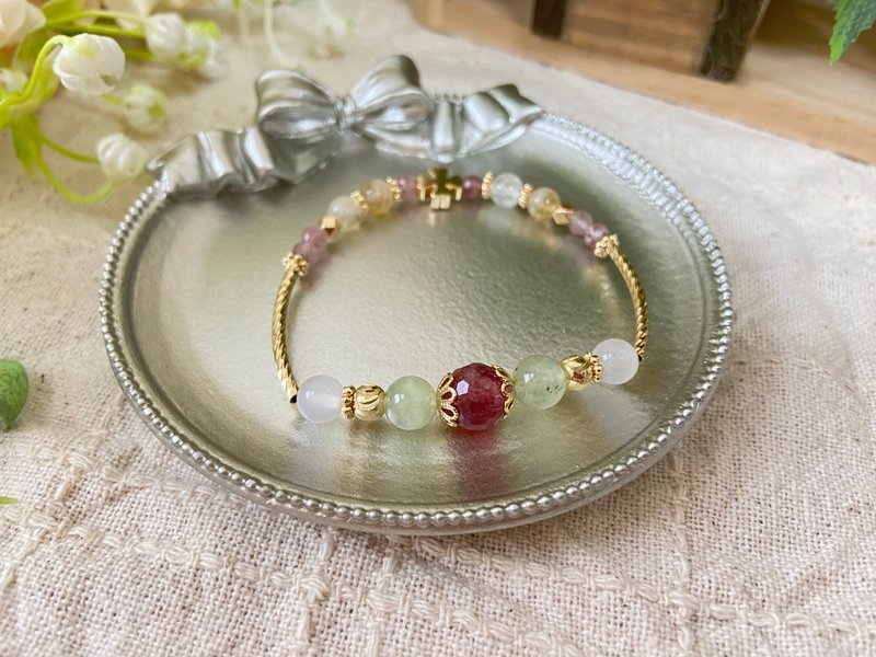 草莓晶、葡萄石、白玉髓、奶盖黄水晶 水晶手链 - 手链/手环 - 水晶 红色