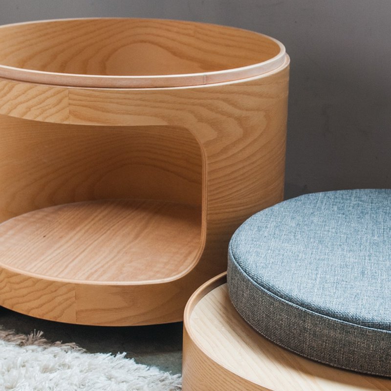 WOODY满座 原木色 曲木椅凳(含坐垫+长毛装饰垫) - 其他家具 - 木头 卡其色