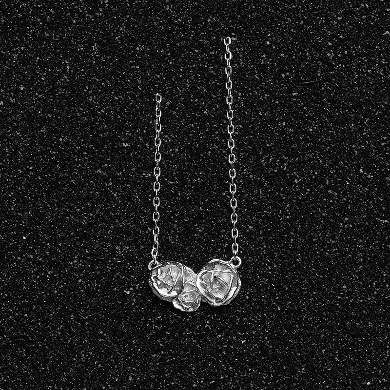 沙漠玫瑰花银镀金锁骨链独立设计师小众短项链女友闺蜜生日礼物 - 项链 - 银 银色