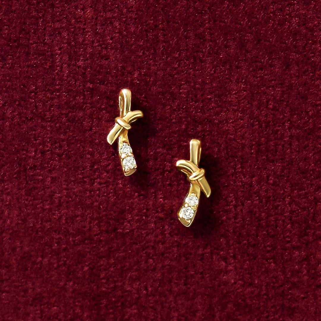 18K/10K 钻石耳环 【Tiny Bow】 (黄金) - 耳环/耳夹 - 贵金属 