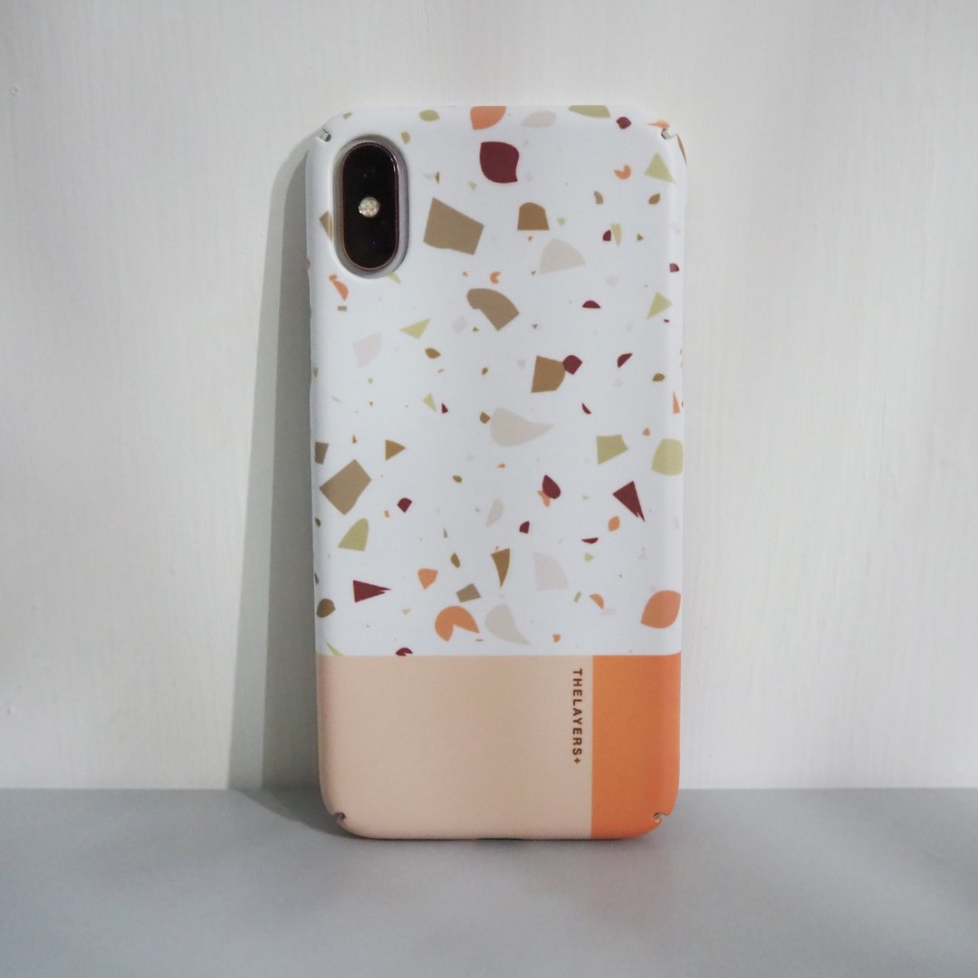 原创全包水磨石纹CHEWY TERRAZZO透明磁吸充电iPhone 15 手机壳 - 手机壳/手机套 - 塑料 橘色
