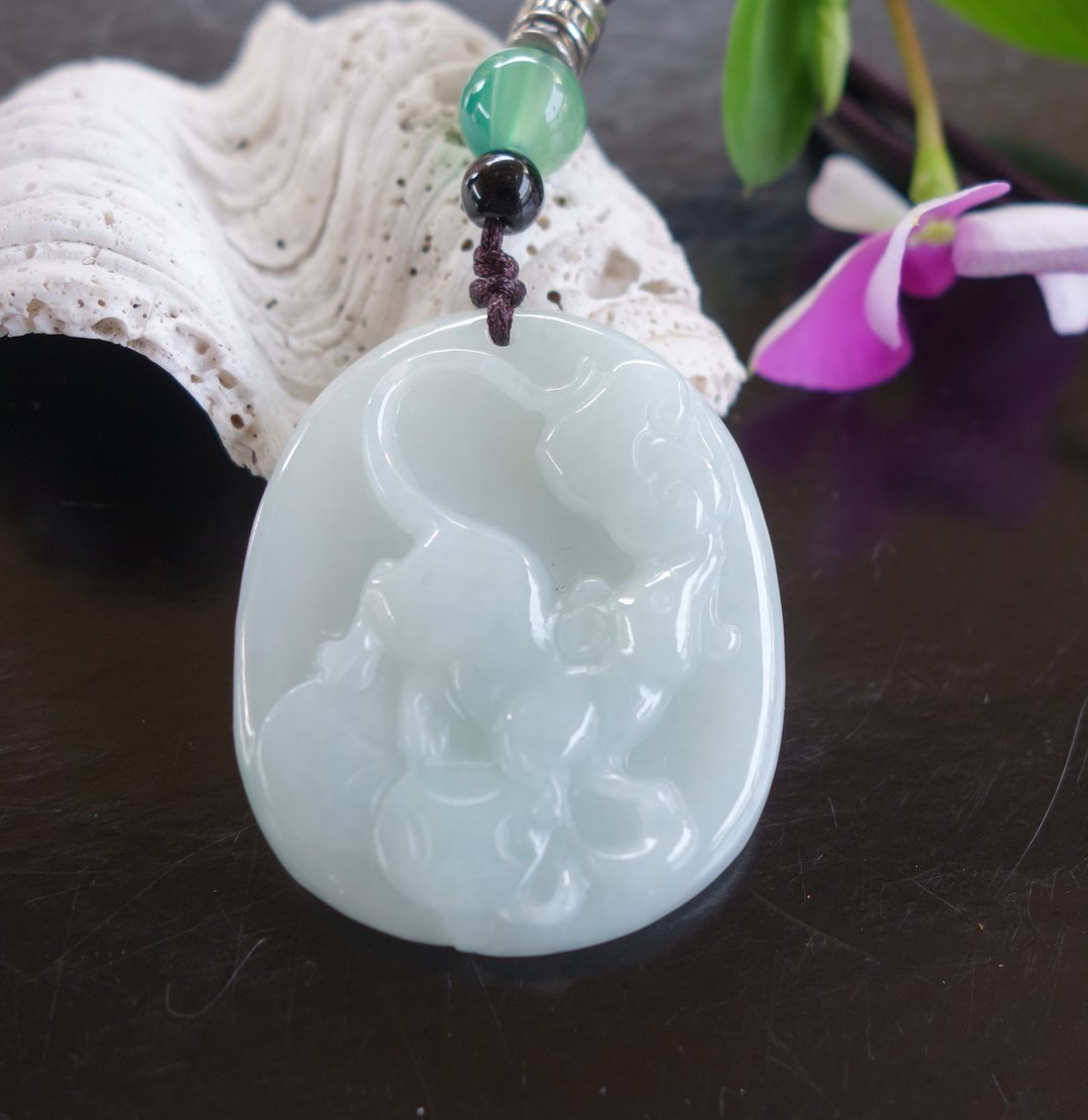 天然A货翡翠 金钱鼠 鼠牌 吊坠 缅甸翡翠 天然A货 鼠玉佩 玉牌 - 颈链 - 玉石 白色