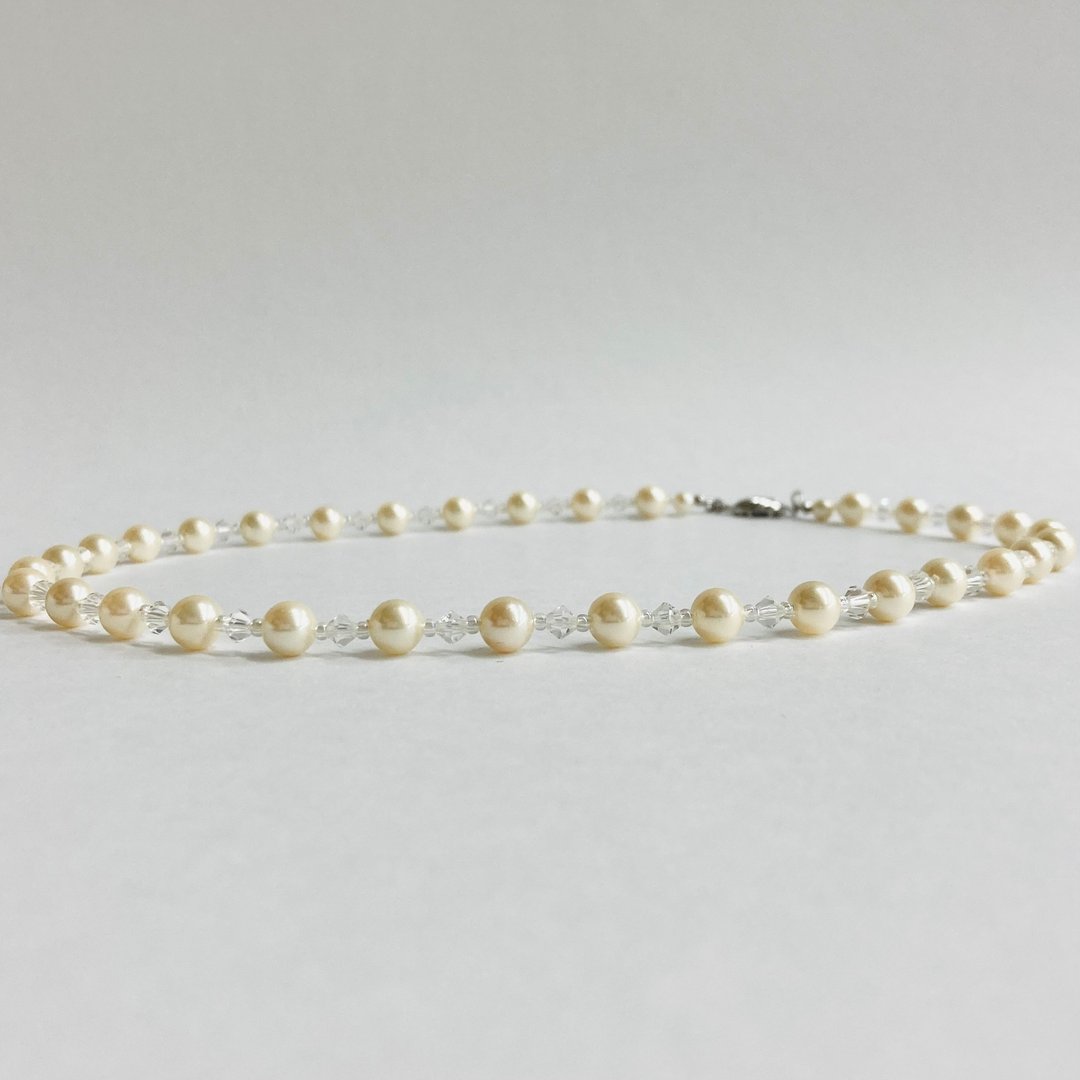 贝珍珠与复古珠饰混搭项链 / 6mm 约 44cm / 奶油色 / R / 日本制造 - 项链 - 贝壳 白色