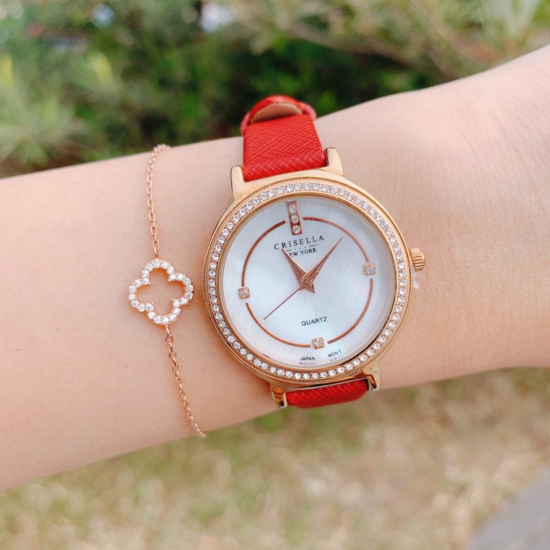 简约锆石真皮石英女士手表 - 女表 - 其他材质 多色
