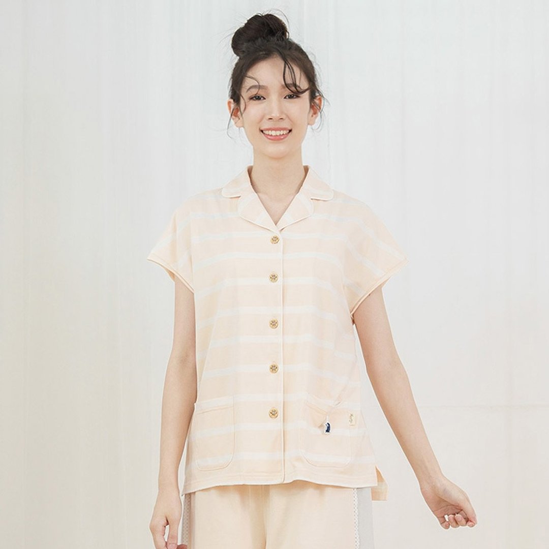 立体小刺猬落肩短袖衬衫-UMORFIL-羽毛鹅黄/居家服 - 居家服/睡衣 - 棉 黄色