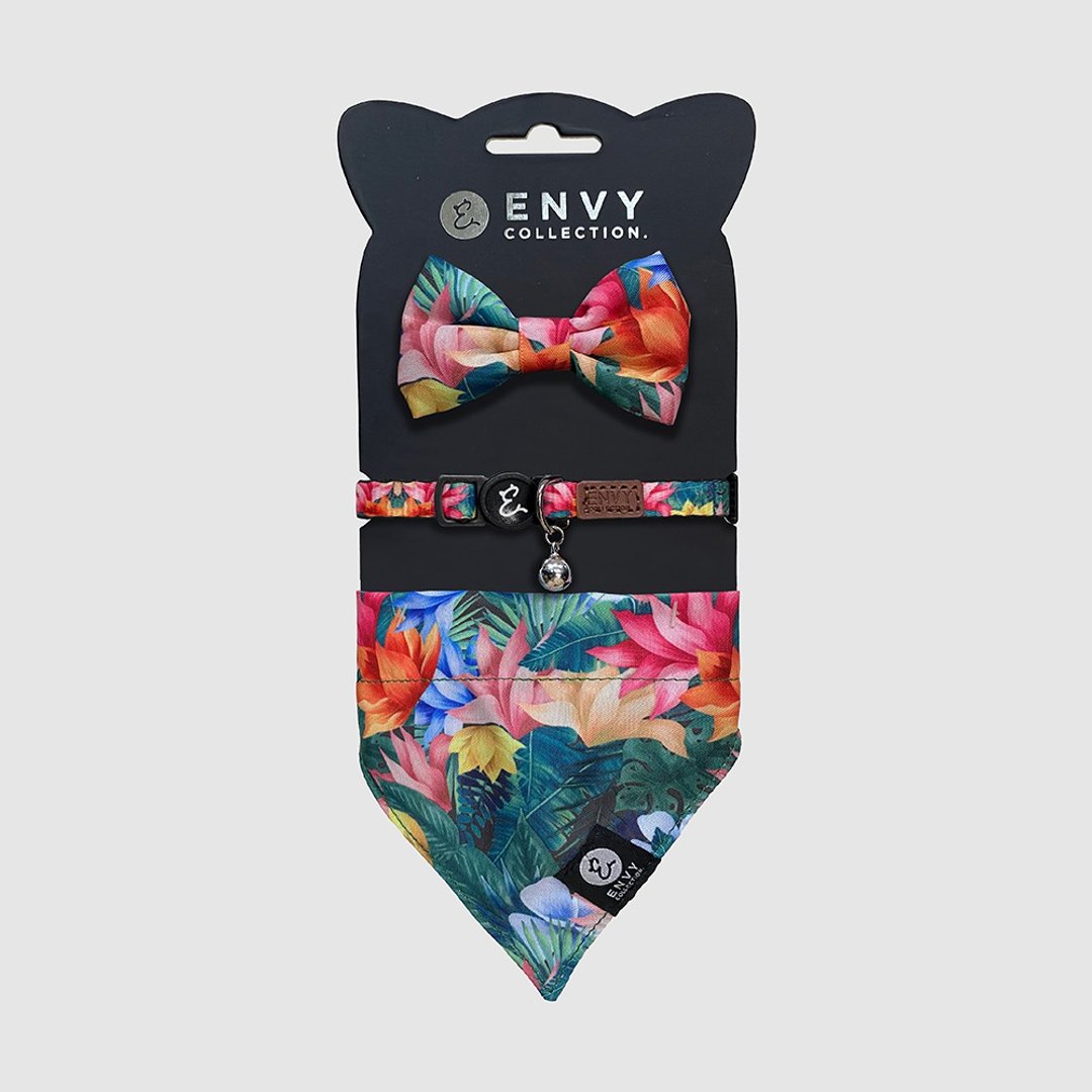 ENVY COLLECTION 猫颈圈 热带天堂鸟三件组 调节式 领结 领巾 - 衣/帽 - 聚酯纤维 多色