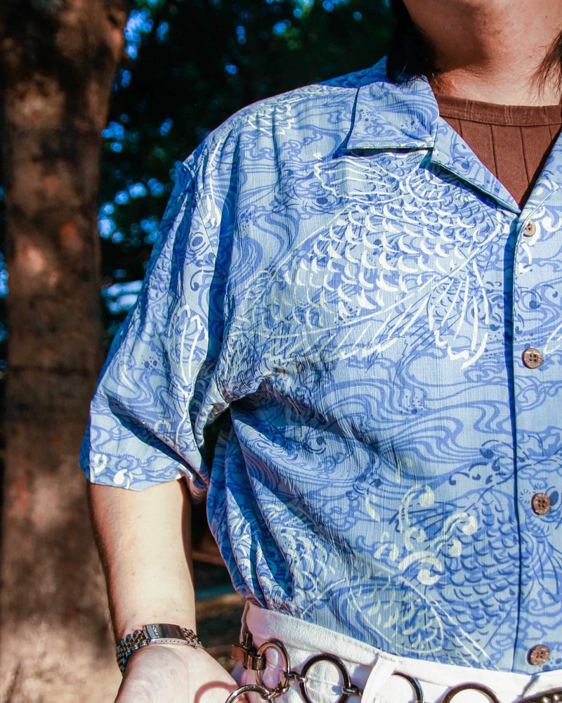 Tsubasa.Y│**多款可选**鱼印花短袖衬衫 Columbia 短袖 衬衫 鱼 - 男装衬衫 - 棉．麻 多色