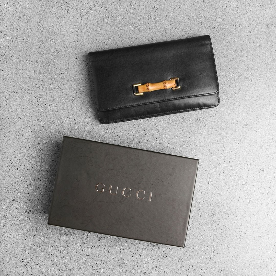 GUCCI 古董竹节长夹 / Vintage 古着 - 皮夹/钱包 - 真皮 黑色
