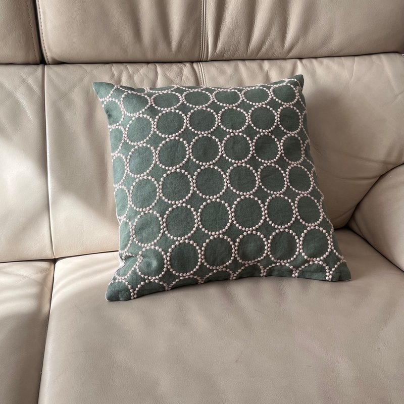 mina perhonen tambourine 抱枕套 刺绣抱枕套 绿×米色 - 枕头/抱枕 - 棉．麻 绿色