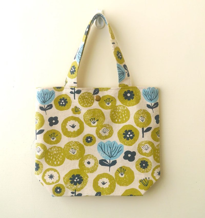 轻松散步小手提包/午餐包/散步包/饮料提袋=印染风圆圆花=共4色 - 手提包/手提袋 - 棉．麻 