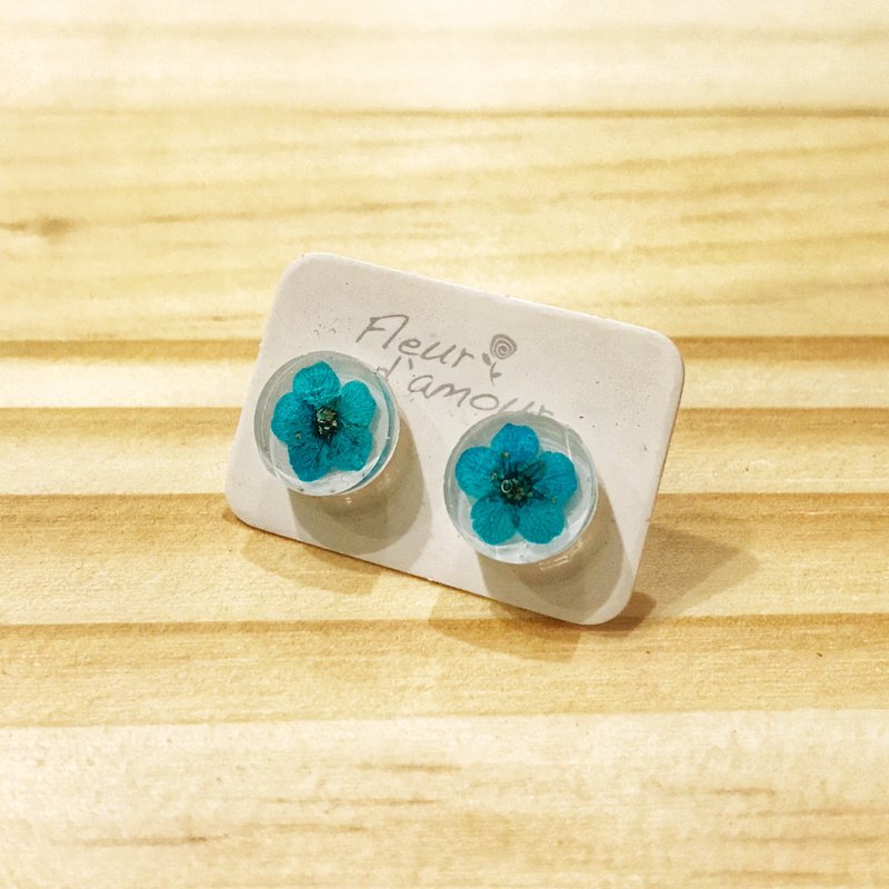 糖果色系 真花蓝色小手球花配白底色 医疗钢耳针 耳环耳钉 - 耳环/耳夹 - 植物．花 蓝色