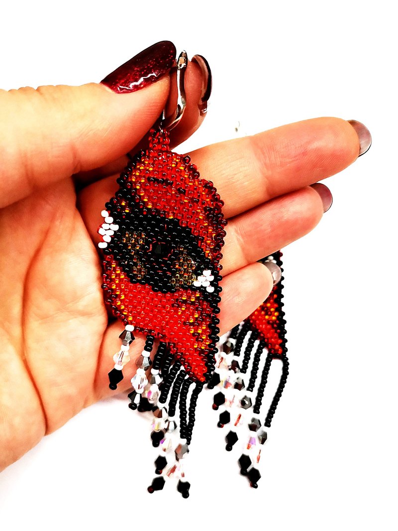 Long Beaded Boho Earrings - 耳环/耳夹 - 玻璃 红色