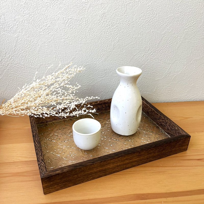 日本复古海棠花玻璃木制托盘 M号 26x18cm - 托盘/砧板 - 玻璃 咖啡色