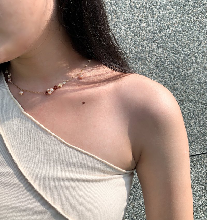 汐 串珠项链 淡水珍珠 不锈钢链 抗敏 - 项链 - 不锈钢 金色