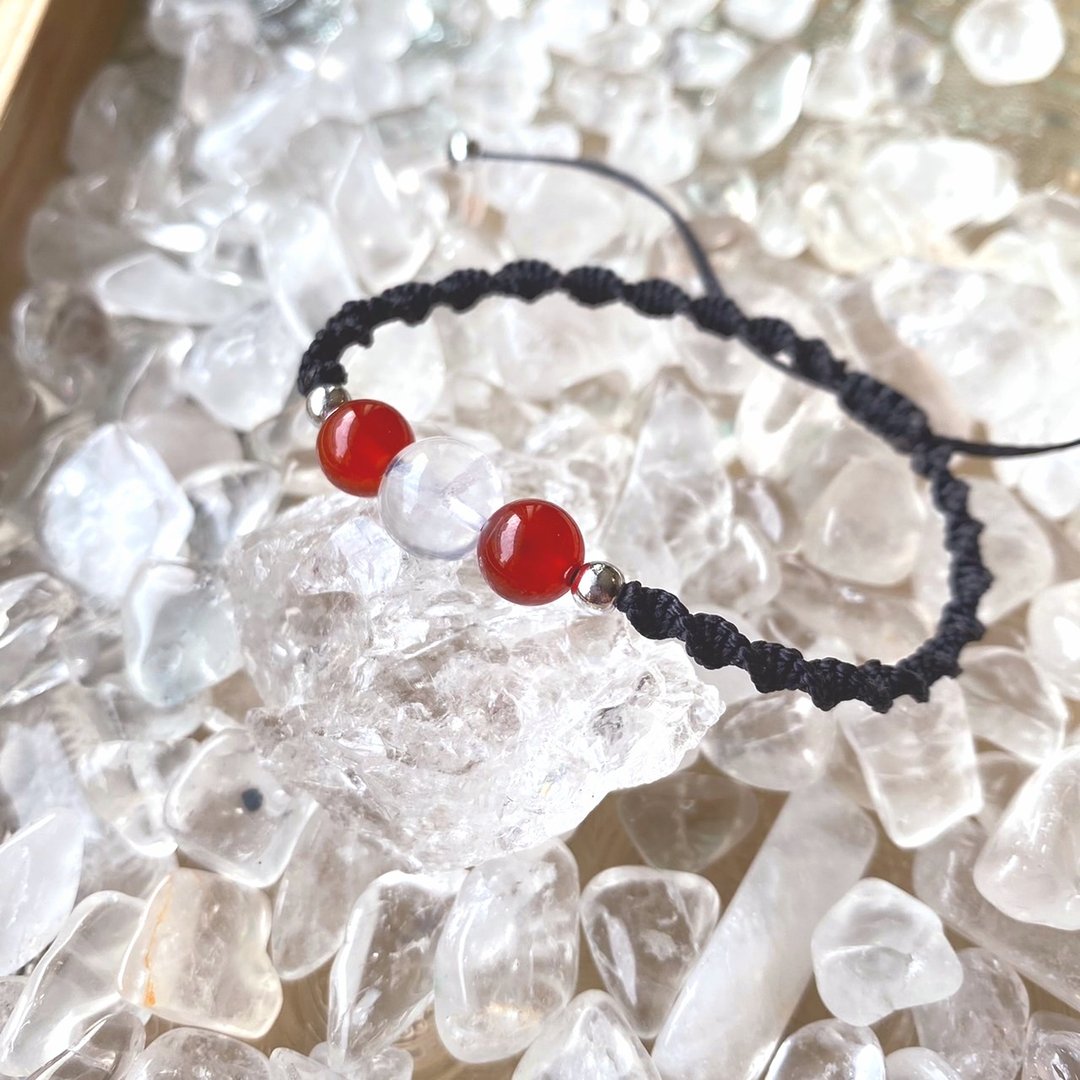 蓝月光红玉髓蜡线编织手环 - 手链/手环 - 水晶 
