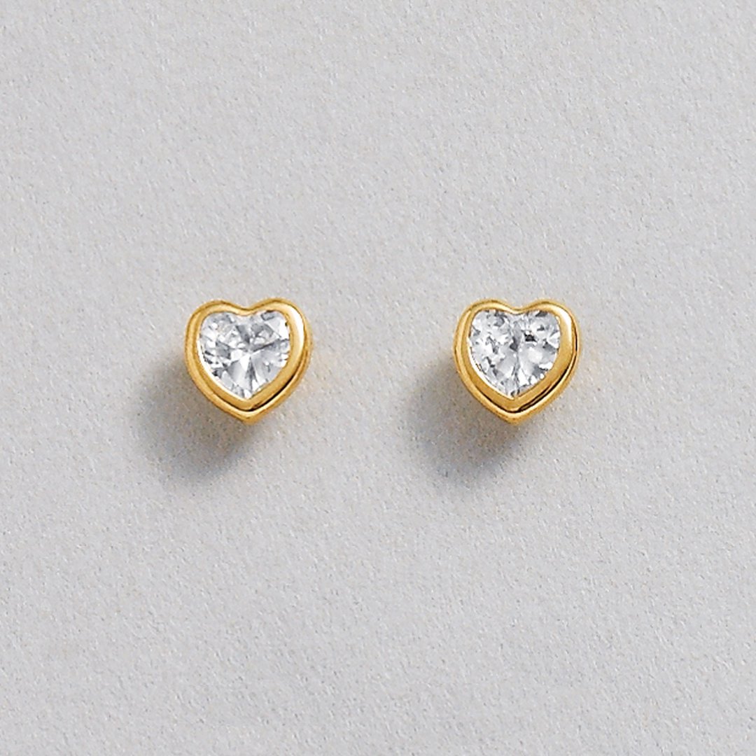 【Second Earrings】 18K 黄金立方氧化锆心形切割耳环 - 耳环/耳夹 - 贵金属 