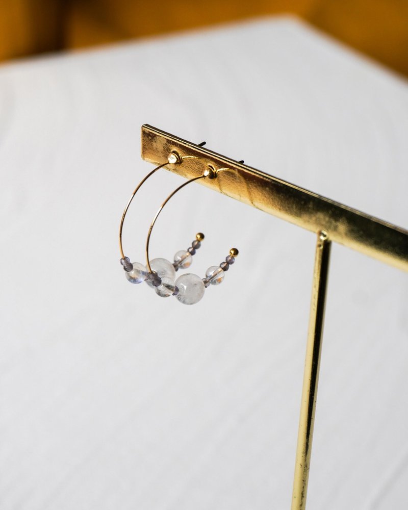 月亮石拉长石堇青石水晶耳环 - 耳环/耳夹 - 水晶 蓝色