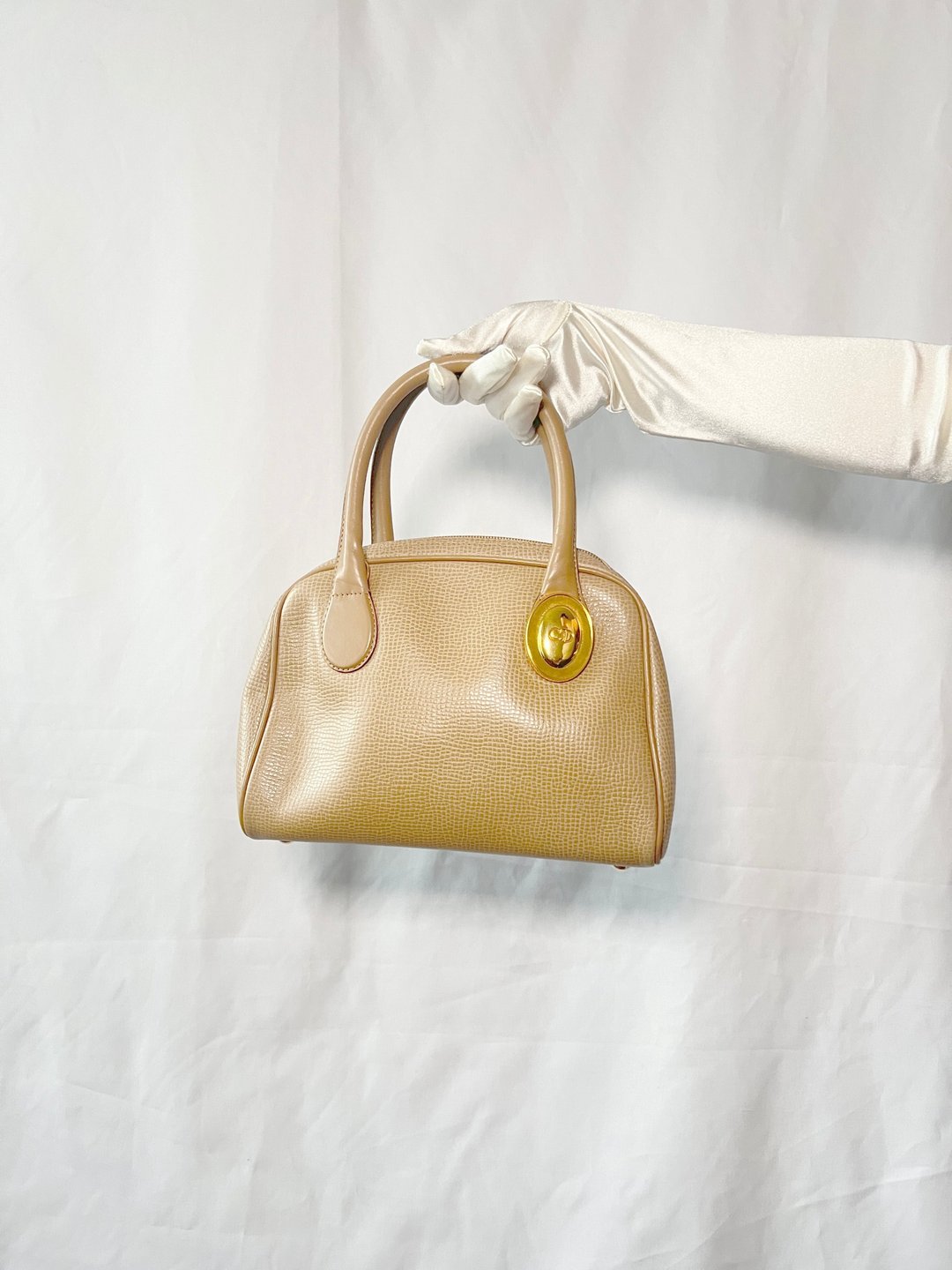 Dior气质稀有皮革纹理金蛋啡黄色手提袋 日本中古Vintage - 手提包/手提袋 - 真皮 咖啡色