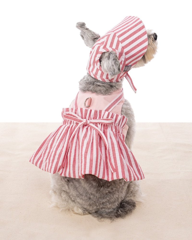 预购-吊带裙造型 夏日条纹系列  红白条纹棉麻料 胸背衣+遮阳帽 - 衣/帽 - 棉．麻 