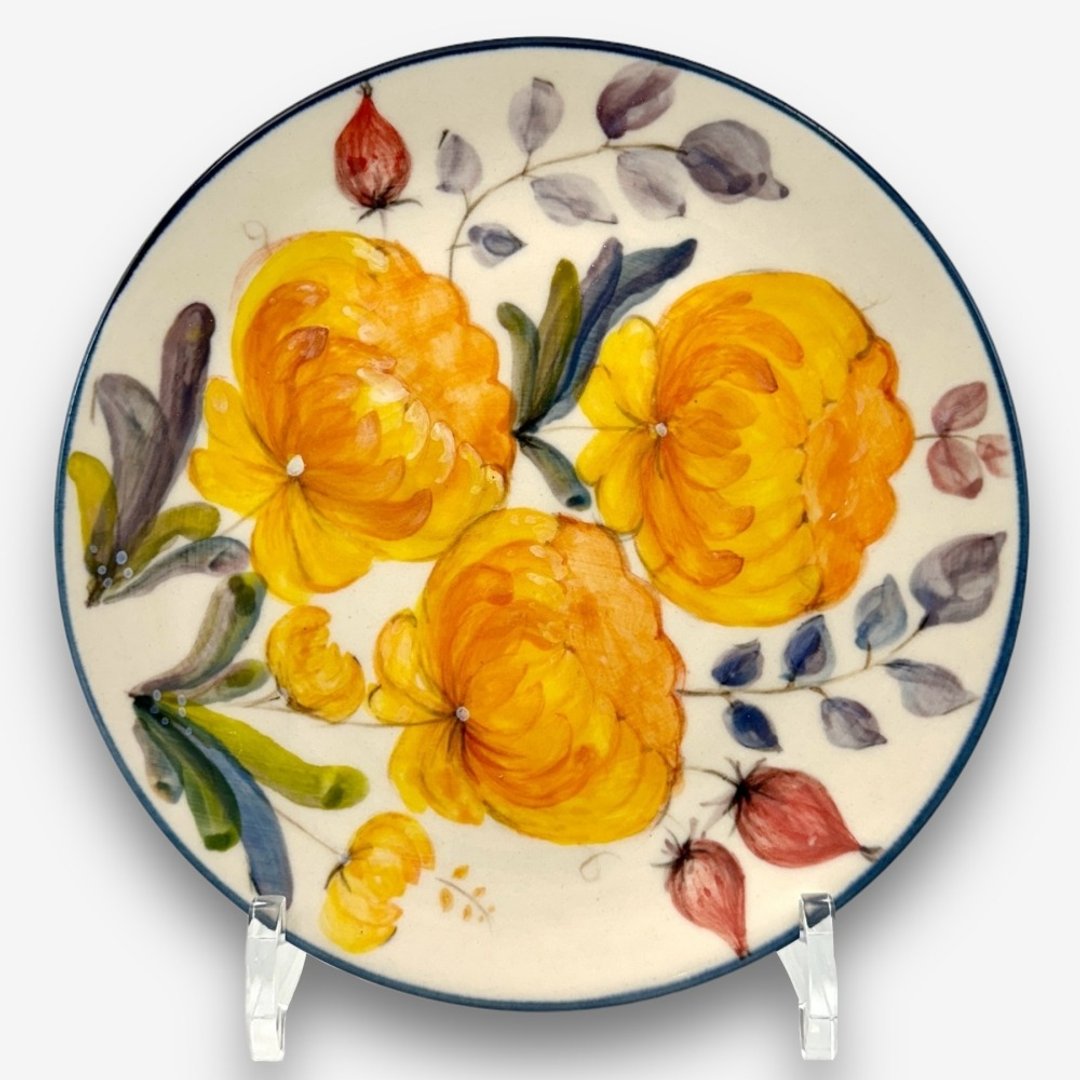 波兰手绘手工陶-圆盘 19cm 缤纷花果园系列 设计师款 - 盘子/餐盘/盘架 - 陶 橘色