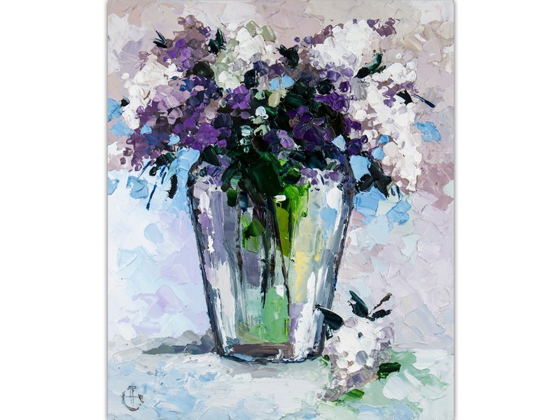 Lilac Painting Bouquet Flowers Original Art Florals Still Life Oil Painting - 海报/装饰画/版画 - 其他材质 紫色